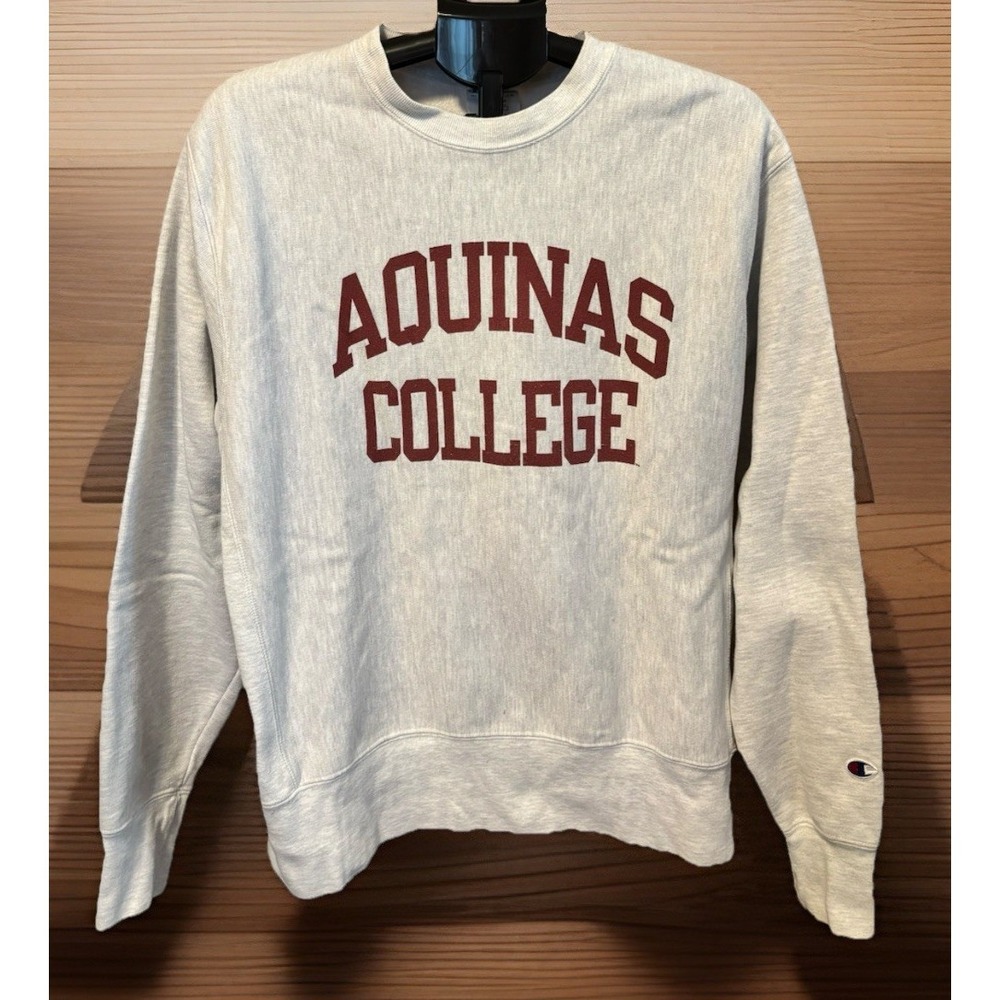 Adult M Gray Champion Reverse Weave Aquinas College Crewneck Sweatshirt Academic